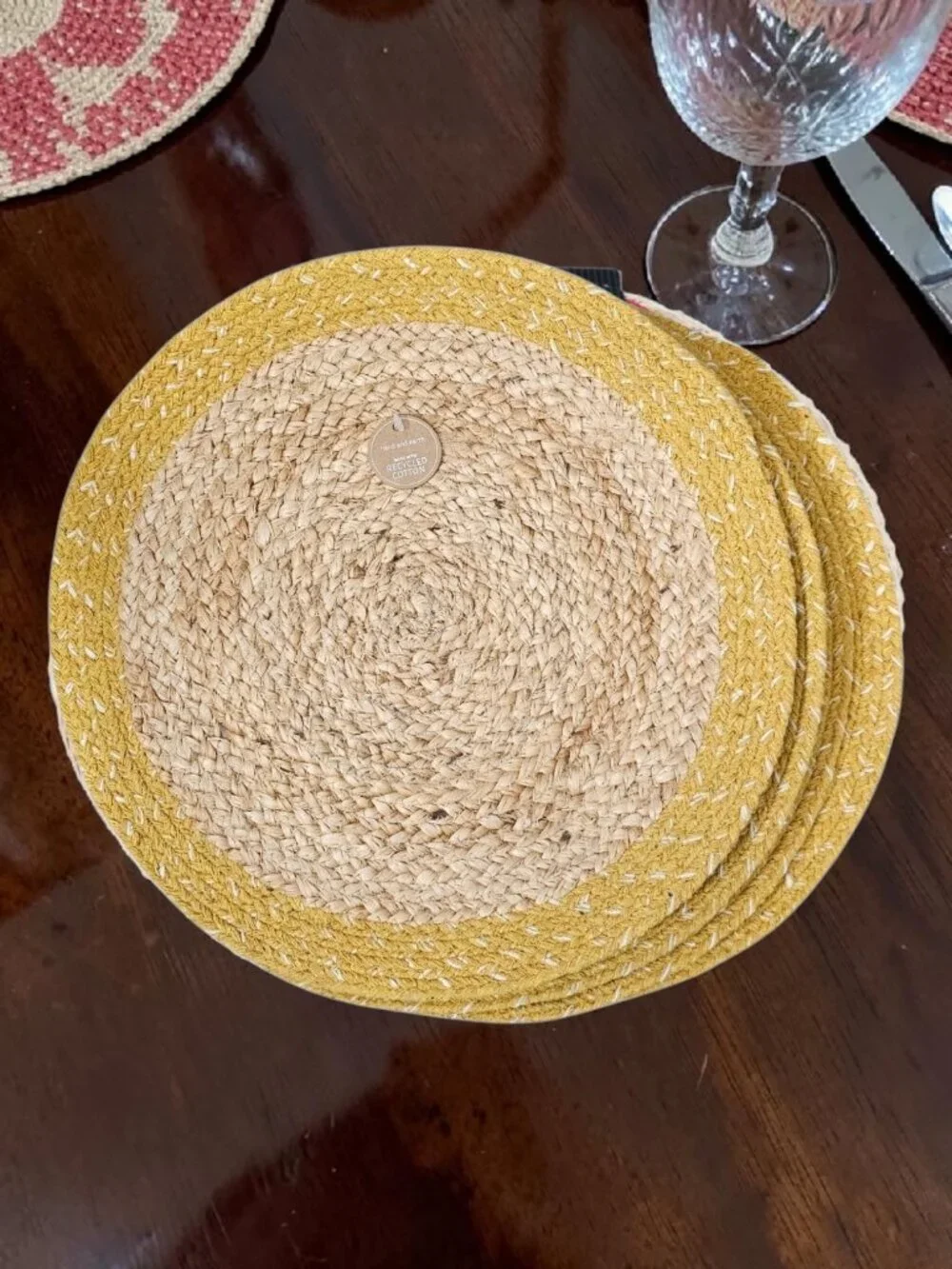 Hand And Earth Placemat Woven Jute Cotton Hand Braided Round Boho 4pc New 15